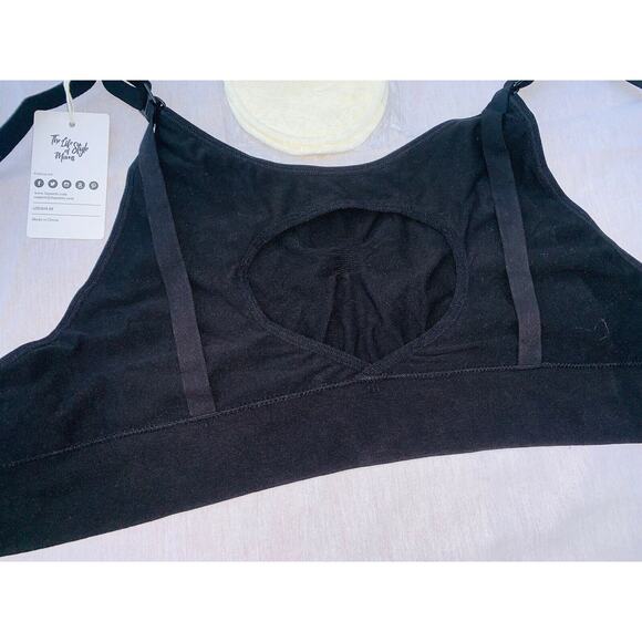 Lupantte Hands Free Pumping Black Bra Sz L With Pads Adjustable Cotton Blend NWT - Picture 3 of 12